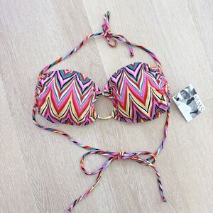 NWT Luli Fama x Victoria’s Secret Bandeau Bikini Top Sz L Chevron Gold Ring
